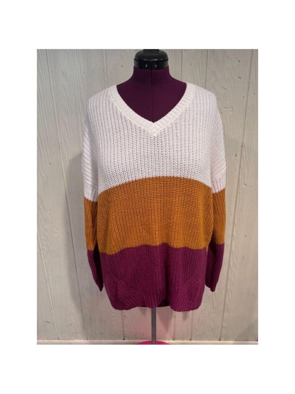 CURATED by Instant Message long Sleeve Boxy Sweater XLarge White Mustard